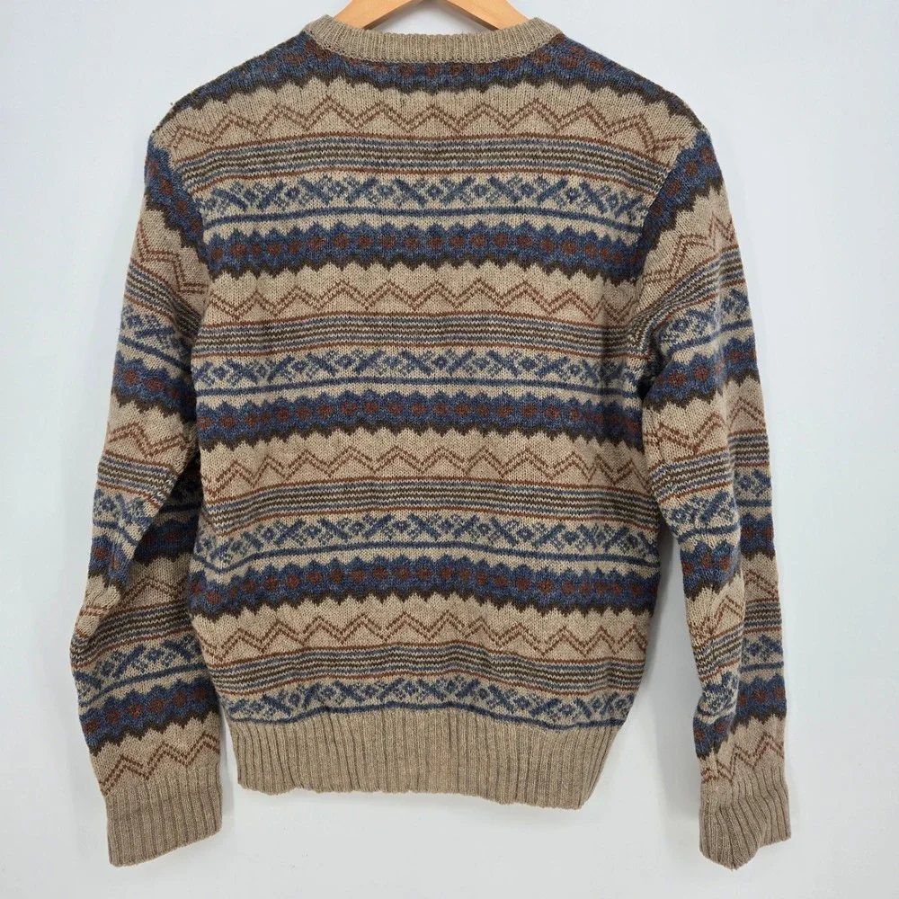 Vtg 100% Shetland Wool Mens M Hand-Framed Sweater Fair Isle Cozy Fall Winter
